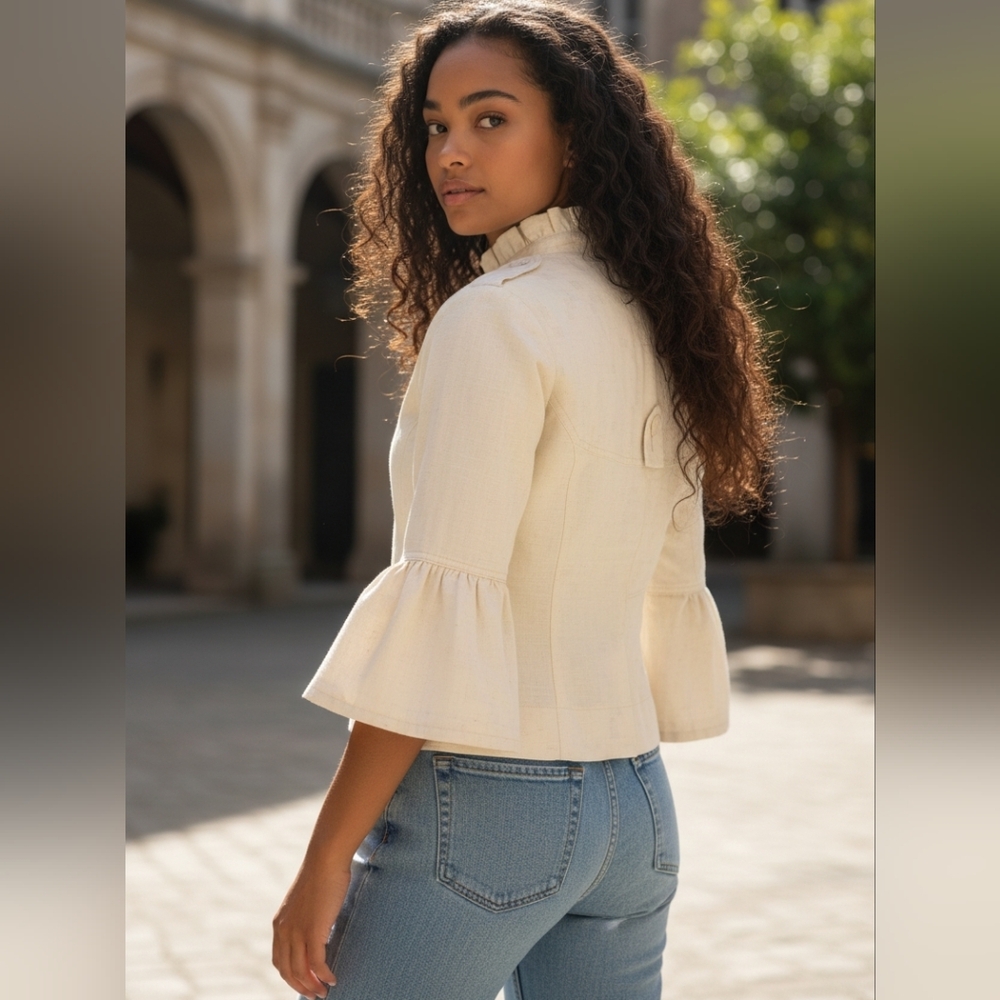 Anthropologie Seneca Ett Twa Ruffle Edge Peplum Jacket 3/4 Sleeves Bohmian